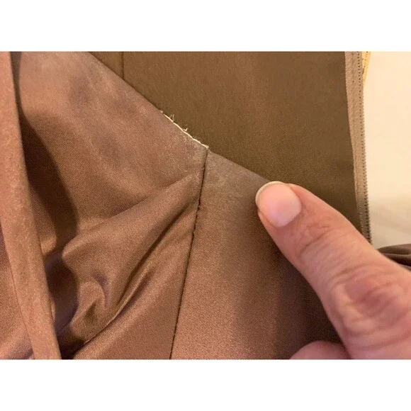 Simone Carvalli Dress Brown Woodland Forest Fairy Ruched Floral Appliqué Size 12 - Picture 16 of 16